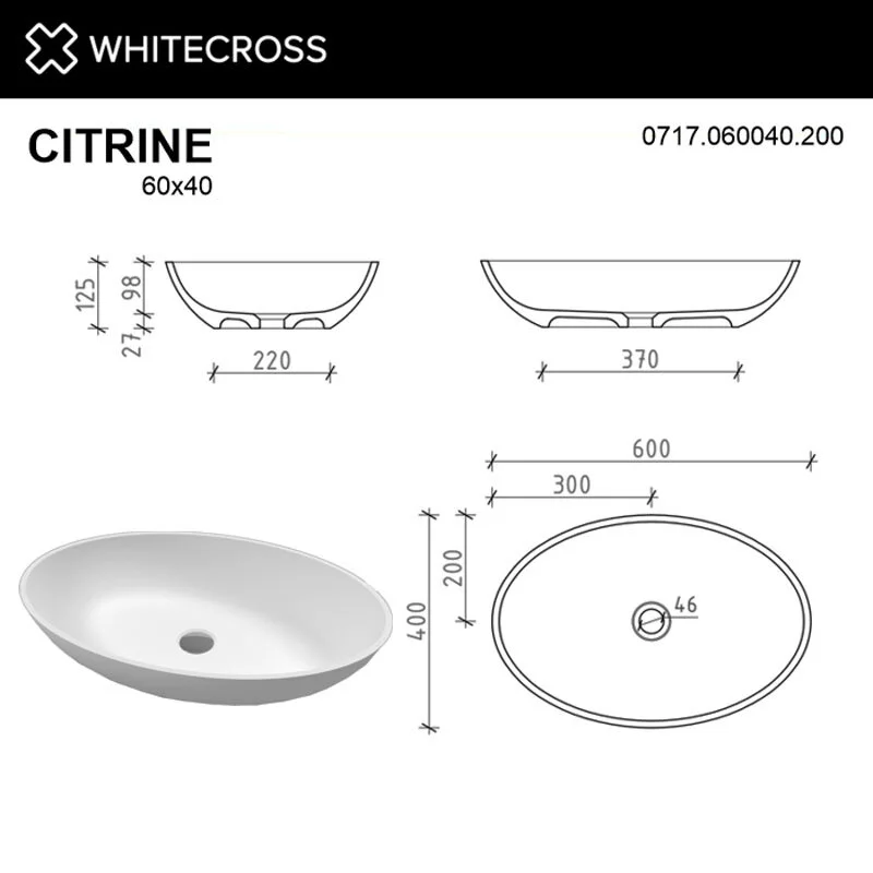 Раковина накладная Whitecross Citrine 0717.060040.200 белый