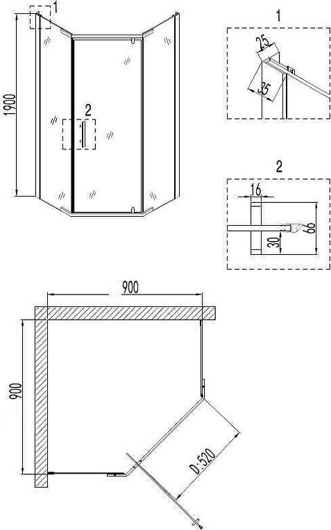 Душевой уголок Niagara Nova 90x90 NG-6405-08 GOLD 64050811GOLD, профиль желтое золото, стекло прозрачное