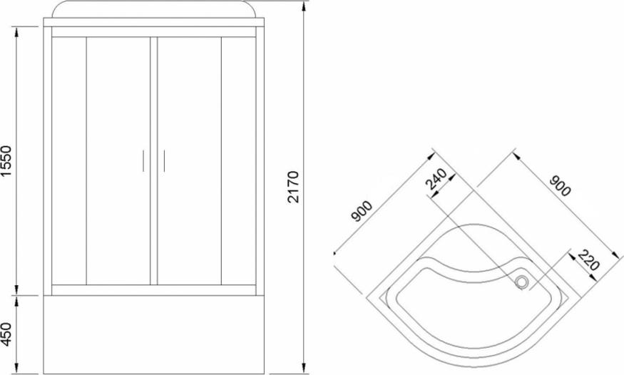 Душевая кабина 90х90 см Royal Bath ВК RB90BK2-M стекло матовое с гидромассажем