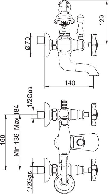 Смеситель Bandini Old England 603.920/18 CrOro для ванны с душем