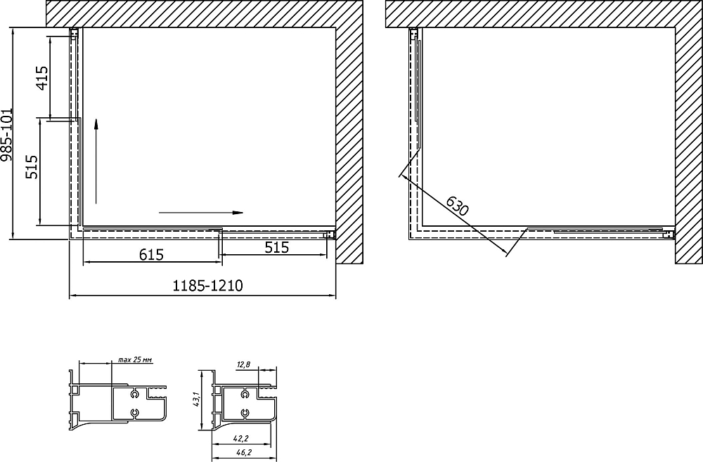 Душевой уголок Vegas Glass ZA-F 0120*100 08 01 профиль глянцевый хром, стекло прозрачное