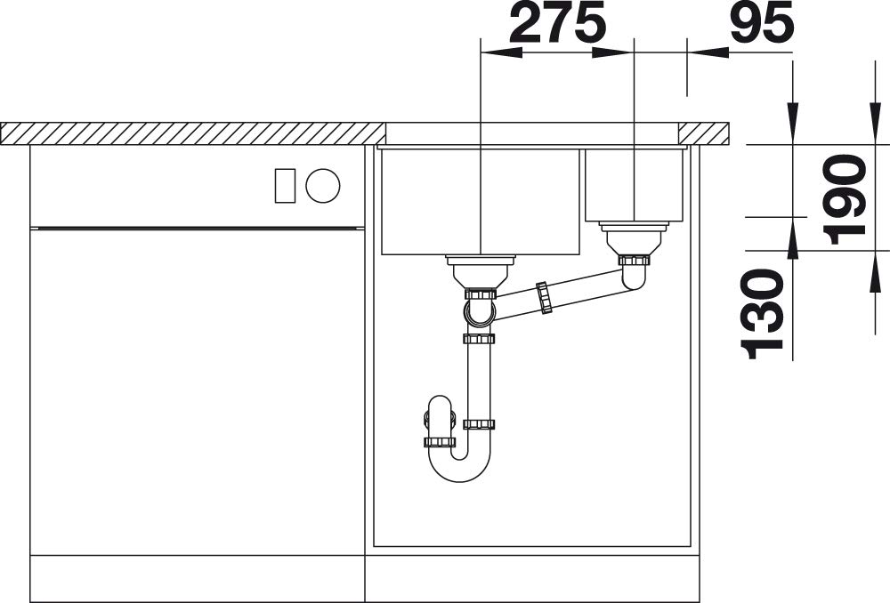 Кухонная мойка Blanco Subline 340/160-U 523559 (чаша справа) тёмная скала