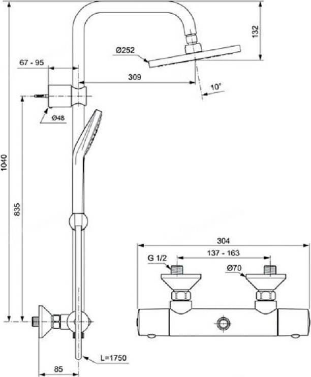 Душевая стойка Ideal Standard IdealRain Eco Evo A6942AA, хром