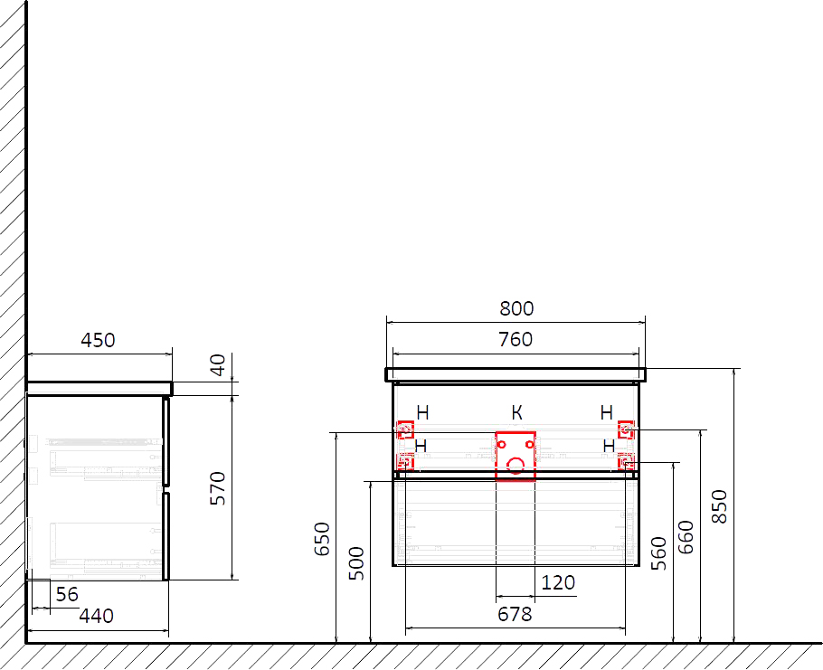 Мебель для ванной STWORKI Колдинг 80 белая, с раковиной Moduo 50 Square, столешница орех матовый