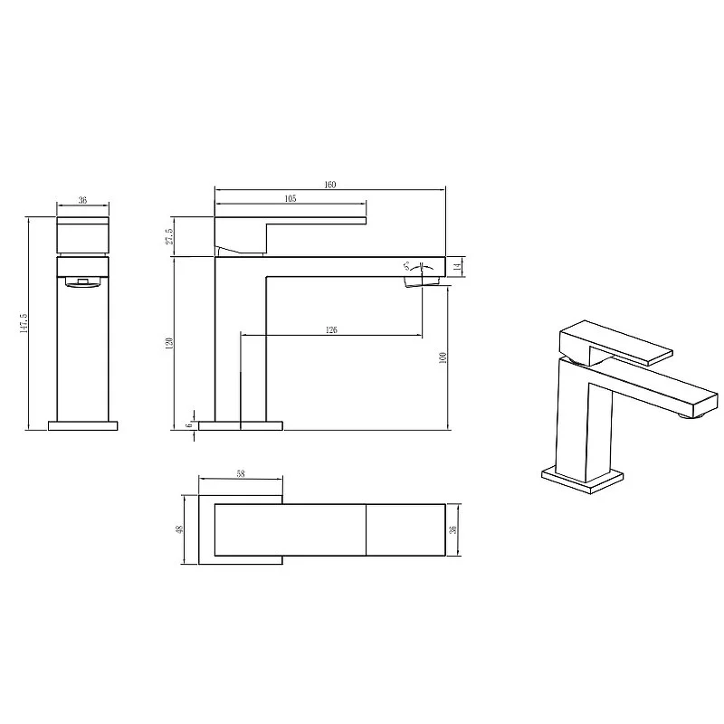 Смеситель для раковины Boheme Qubic 471-BR бронза