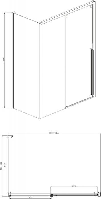 Душевой уголок 120х80 см Bravat SlimLine BS120.3104A, стекло прозрачное