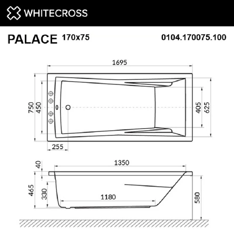 Акриловая ванна Whitecross Palace 0104.170075.100.NANO.GL золото, белый