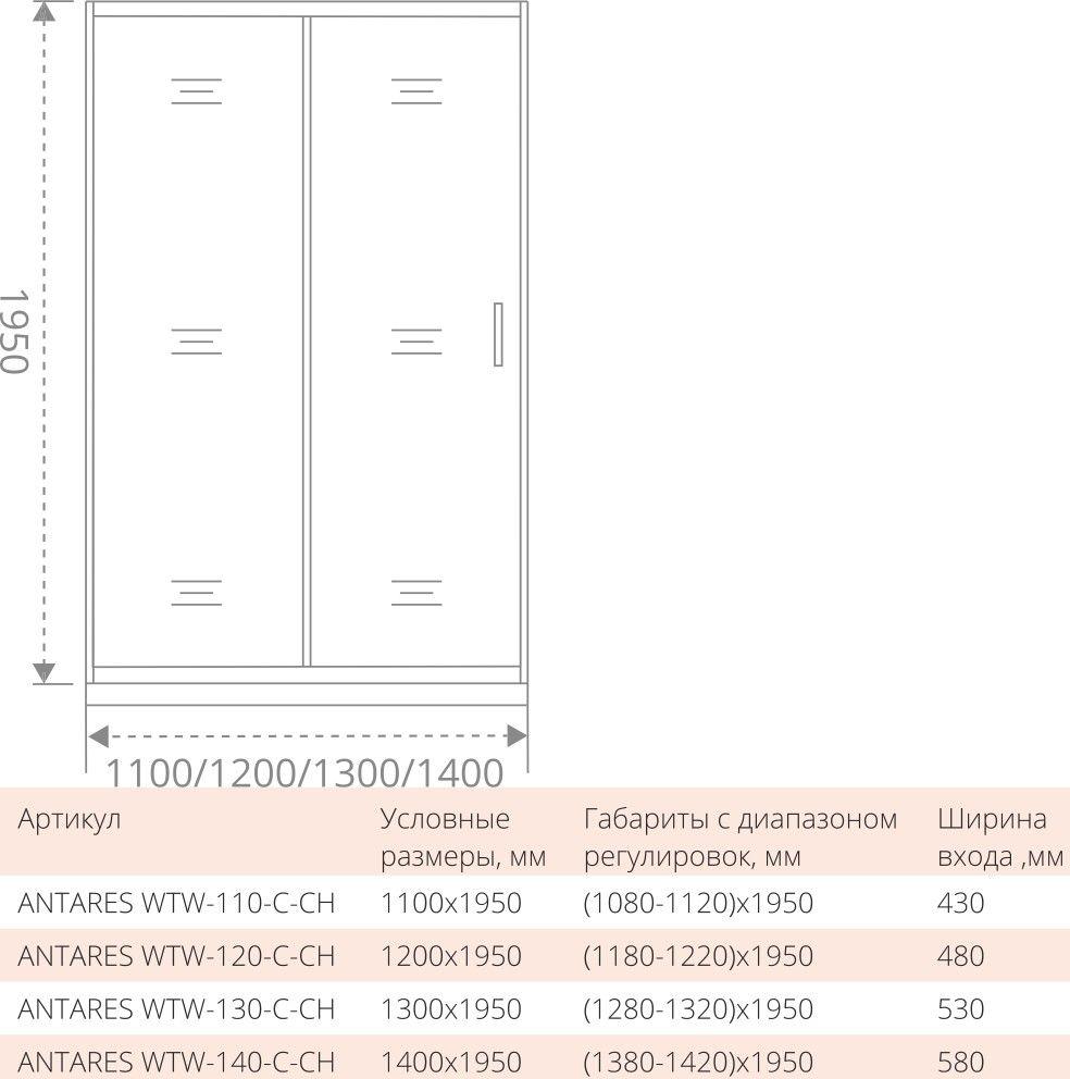 Душевая дверь в нишу 100 см Good Door Antares WTW-100-C-CH АН00018 стекло прозрачное