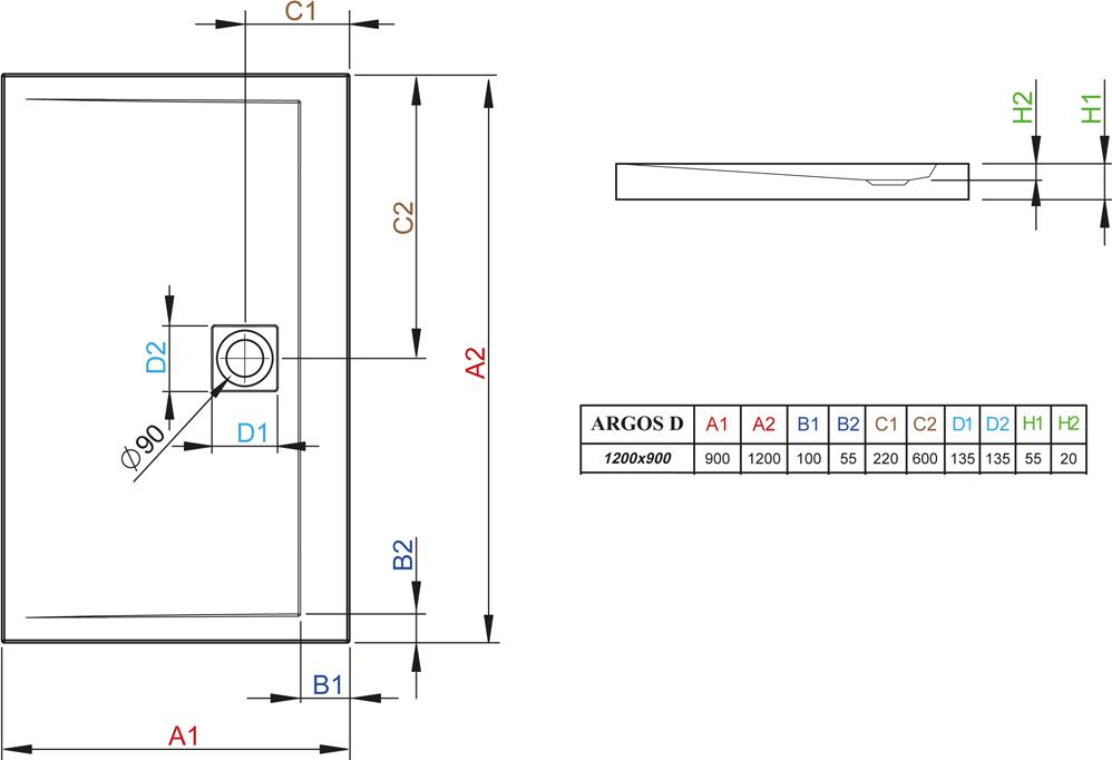 Поддон для душа Radaway Argos D90x120