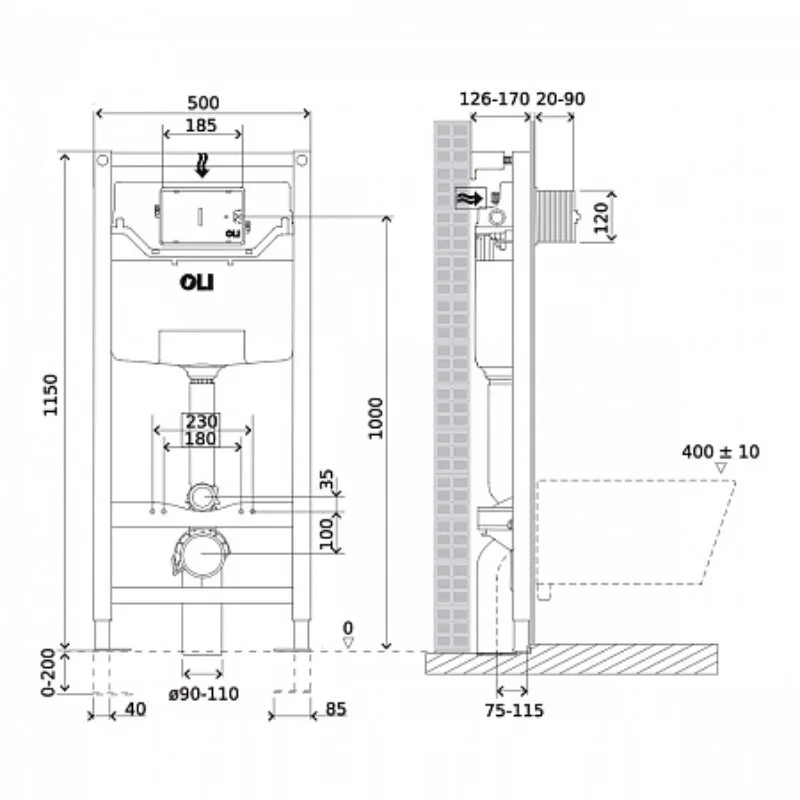 Комплект инсталляция OLI 120 Eco Sanitarblock pneumatic с унитазом Point Меркурий PN41831GM, сиденье микролифт, клавиша OLI Karisma, цвет белый, 879235pKA01+PN41831GM