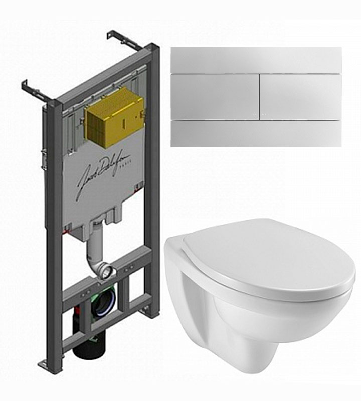 Комплект Jacob Delafon инсталляция E29025-NF с унитазом EDV102-00, крышка-сиденье 017503 и кнопка смыва E4316-CP