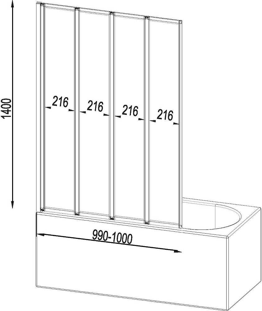 Шторка для ванной AM.PM Like 100 W80BS-100-140CT профиль хром, стекло прозрачное