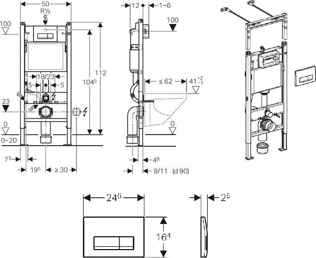 Комплект Подвесной унитаз Jacob Delafon Escale E1306 + Система инсталляции для унитазов Geberit Duofix Платтенбау 458.125.21.1 4 в 1 с кнопкой смыва