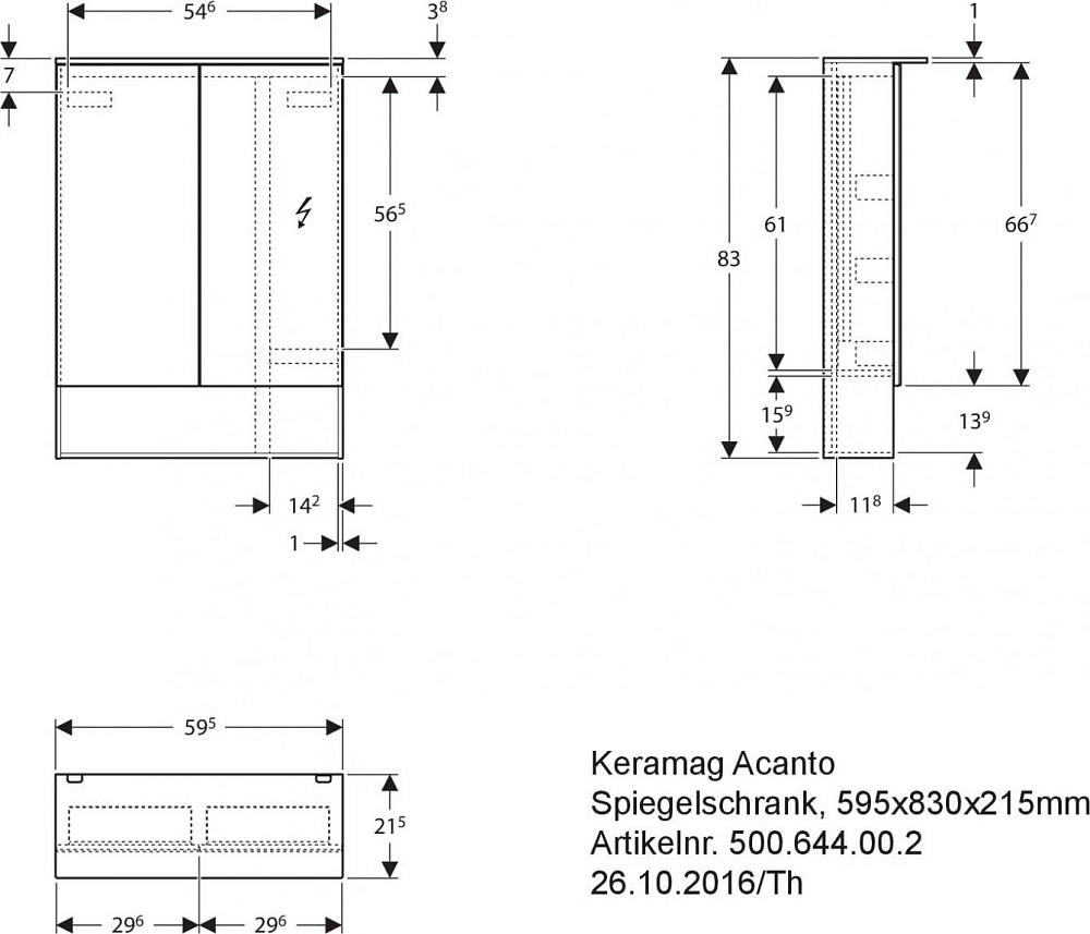 Зеркальный шкаф с подсветкой 60 см Geberit Acanto 500.644.00.2, дуб мистик