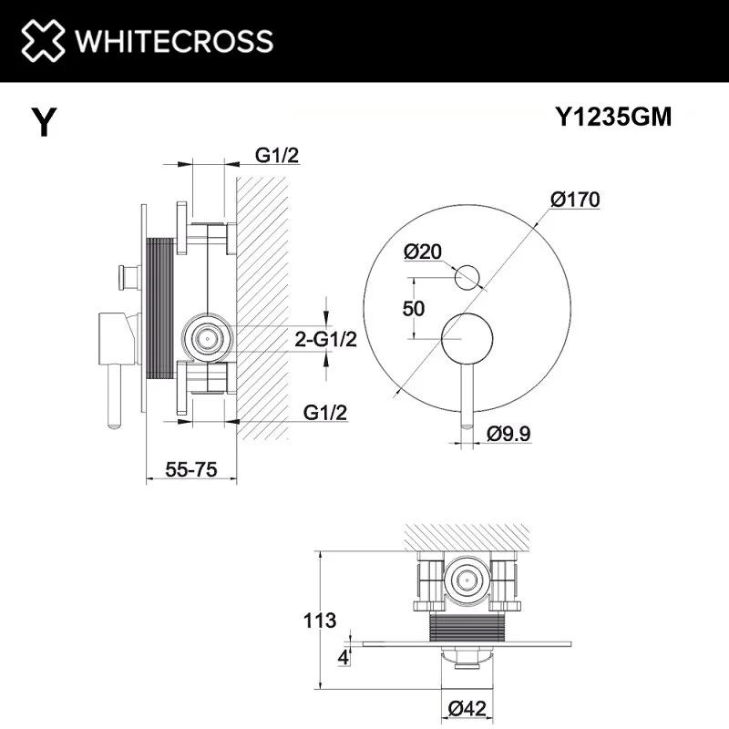 Смеситель для душа Whitecross Y Brushed Nickel Y1235NIB серый