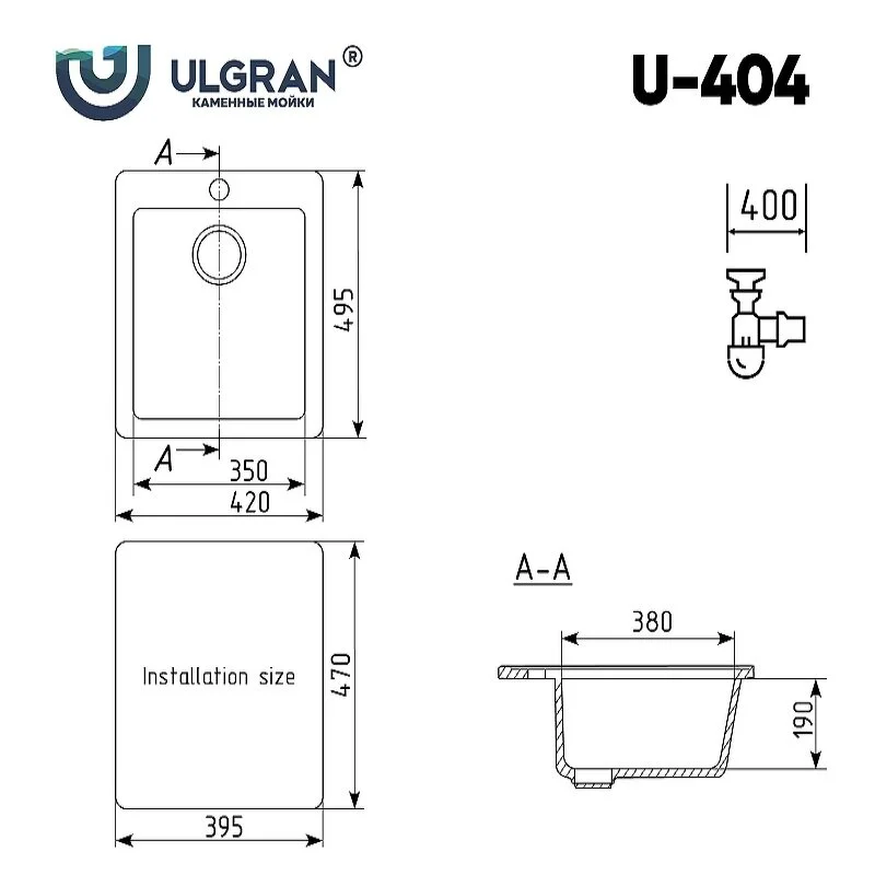 Кухонная мойка Ulgran U-404 U-404-344 черный