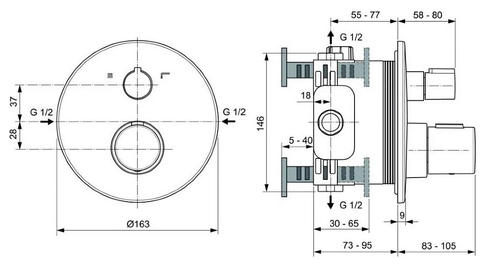 Смеситель для ванны с душем Ideal Standard Ceratherm A5814GN серый