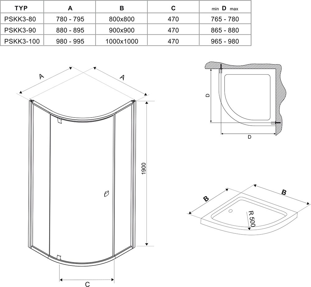 Душевой уголок Ravak Pivot PSKK3-80 блестящая + стекло транспарент 37644C00Z1