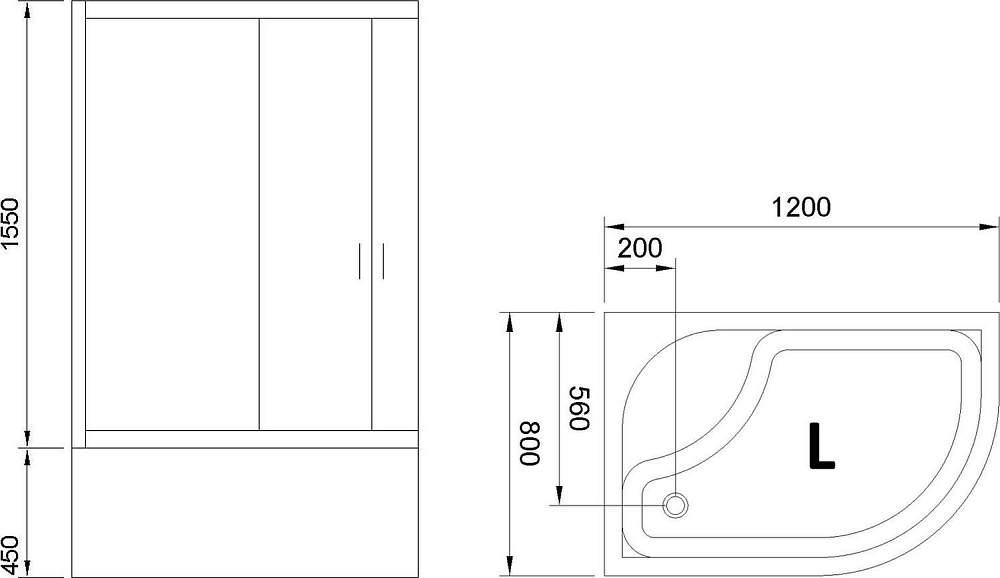 Душевой уголок 120х80 см Royal Bath BK RB8120BK-C-CH-L стекло матовое с поддоном