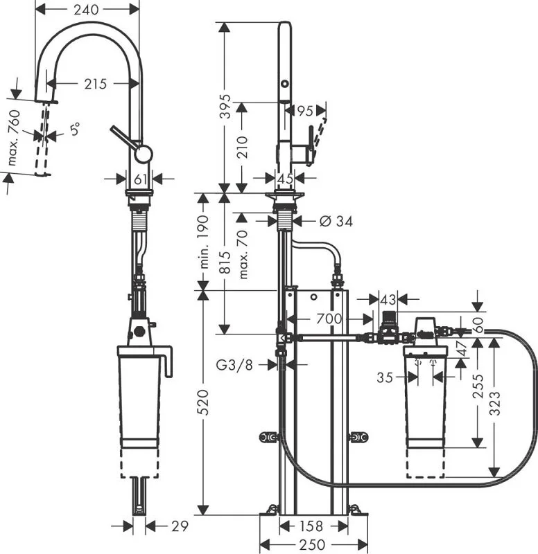 Смеситель для кухни Hansgrohe Aqittura 76801670 черный