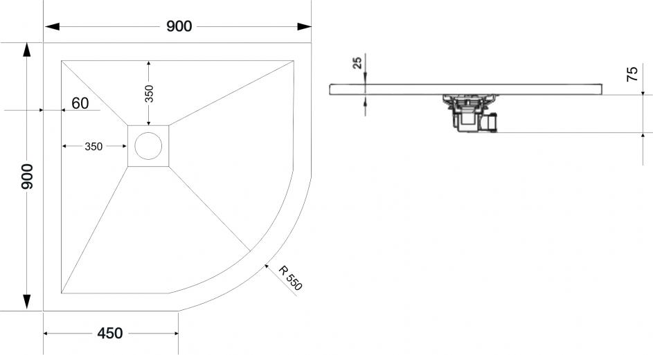 Поддон для душа RGW Stone Tray ST/R-099G 90х90 с сифоном