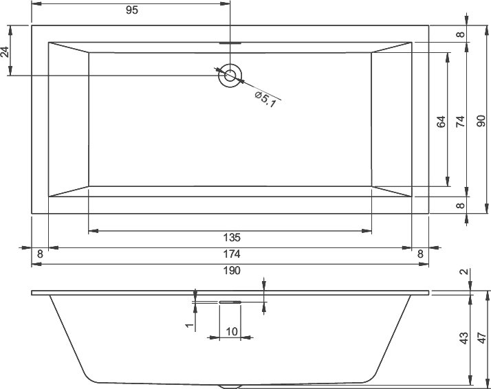 Акриловая ванна Riho Rething Cubic B109001005 190x90