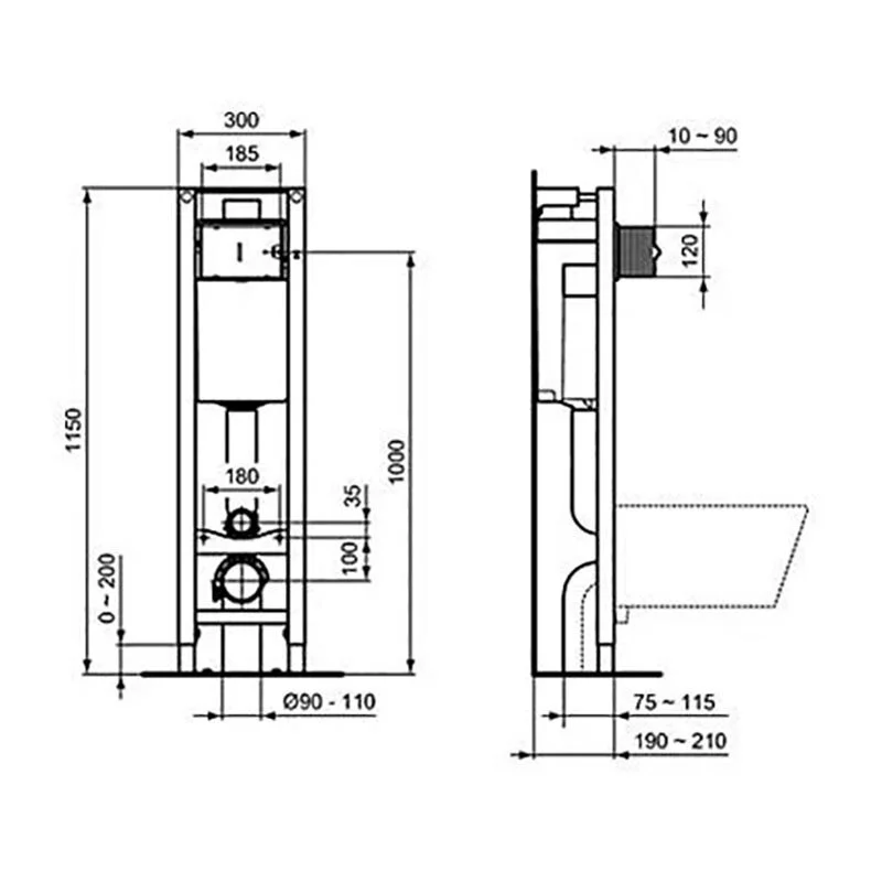 Инсталляция Ideal Standard узкая с унитазом Duravit Architec 45720900A1, сиденье микролифт, комплект