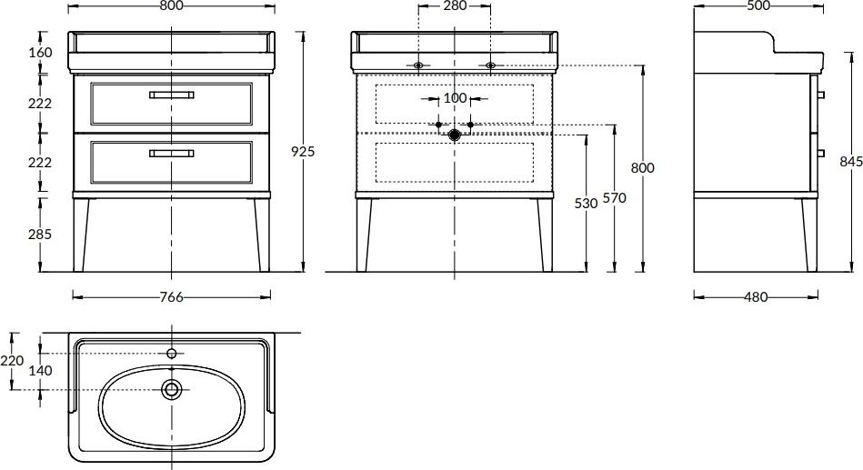 Тумба под раковину 80 см Kerama Marazzi Pompei PO.N.80.2\WHT, белый