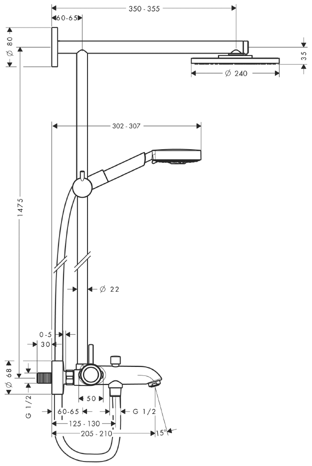 Душевая система Hansgrohe Raindance Showerpipe 27101000