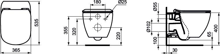 Комплект Чаша Ideal Standard Tesi T007901 + Крышка-сиденье с микролифтом + Инсталляция Ideal Standard W3710AA 4 в 1 с кнопкой смыва