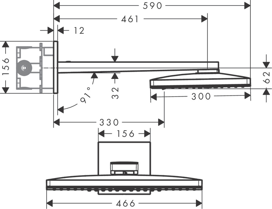 Верхний душ Hansgrohe Rainmaker Select 460 3jet 24007600, чёрный хром