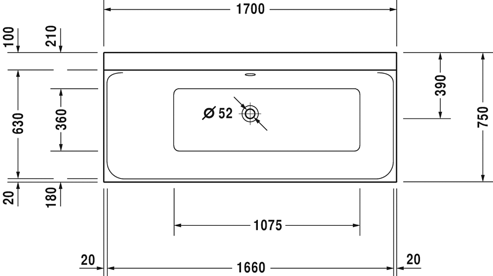 Акриловая ванна Duravit P3 Comforts 170x75 700375 с ножками 790100