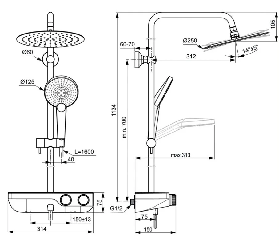 Душевая система Ideal Standard Ceratherm A7331AA хром, белый