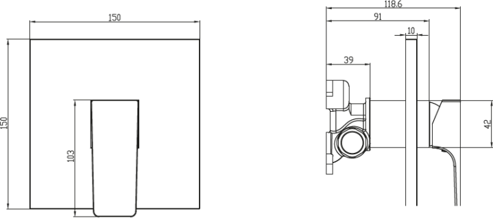 Смеситель Villeroy & Boch Architectura Square TVS12500200061 для душа, хром