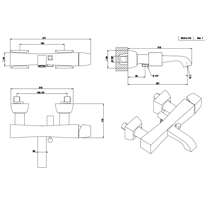 Смеситель для ванны с душем Gessi Mimi 31113#080, золото