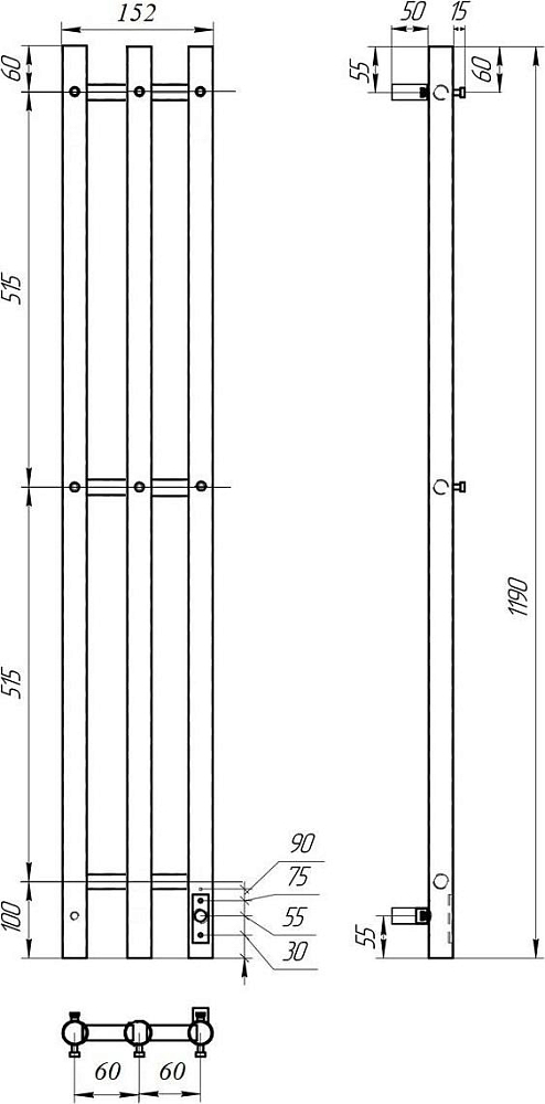 Полотенцесушитель электрический Point Деметра PN12822B П3 120x1200, черный