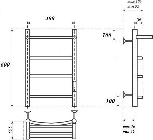 Полотенцесушитель электрический Point Афина PN04846P П3 400x600 с полкой, хром