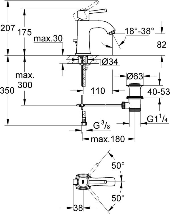 Смеситель для раковины Grohe Grandera 23303A00 тёмный графит, глянец