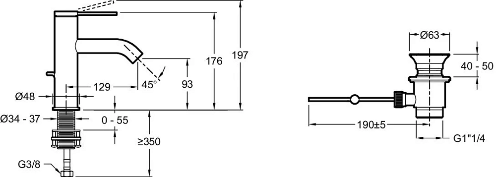 Смеситель Jacob Delafon Grands Boulevards E77958-4A-BL для раковины, с донным клапаном, черный