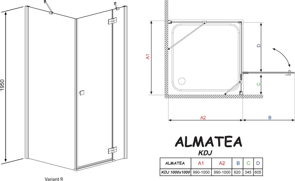 Душевой уголок Radaway Almatea KDJ 100 прозрачное стекло R