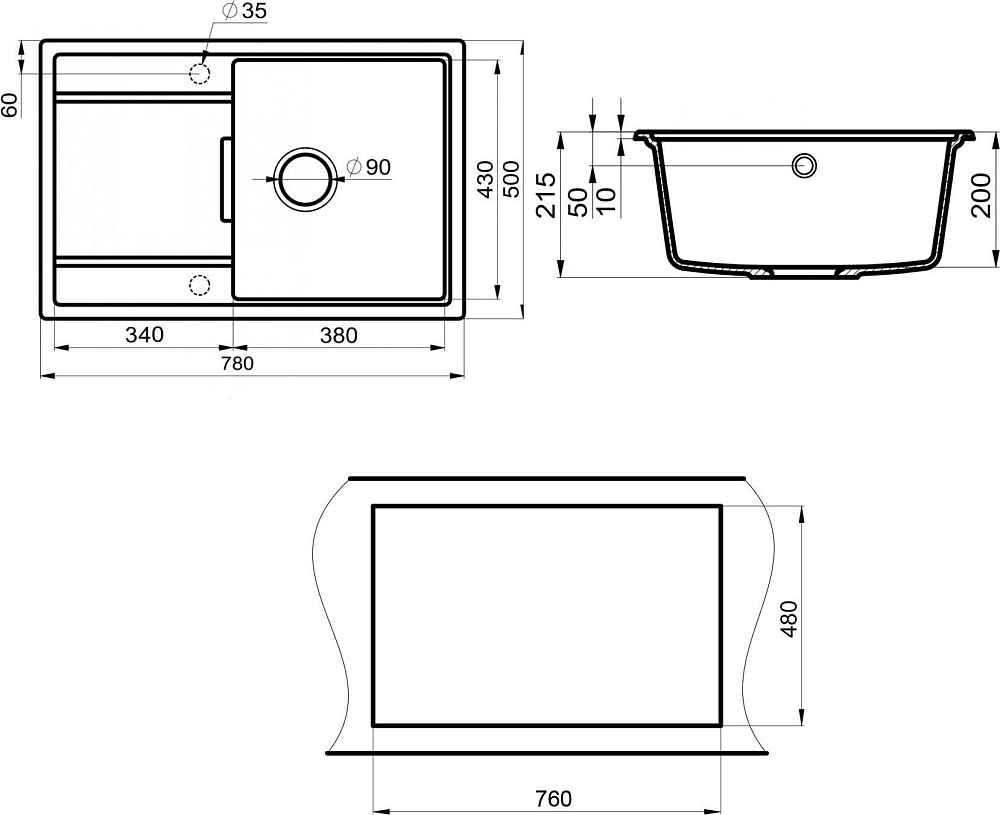 Мойка кухонная Point Лаура 78 PN3005B, черный