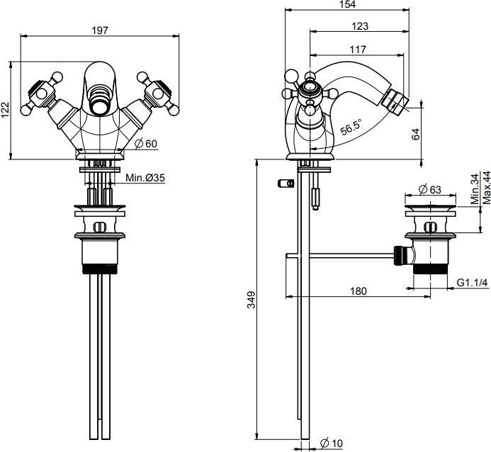 Смеситель для биде Elizabeth F5092/2OR золото