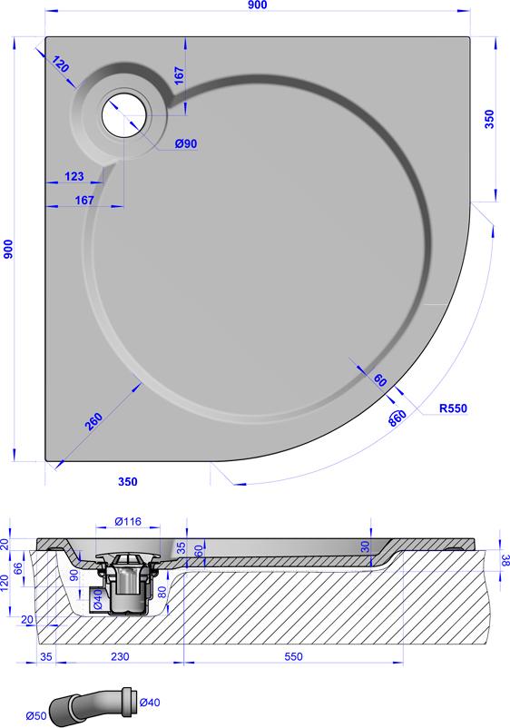 Поддон для душа GuteWetter Deluxe 90x90x2 R белый