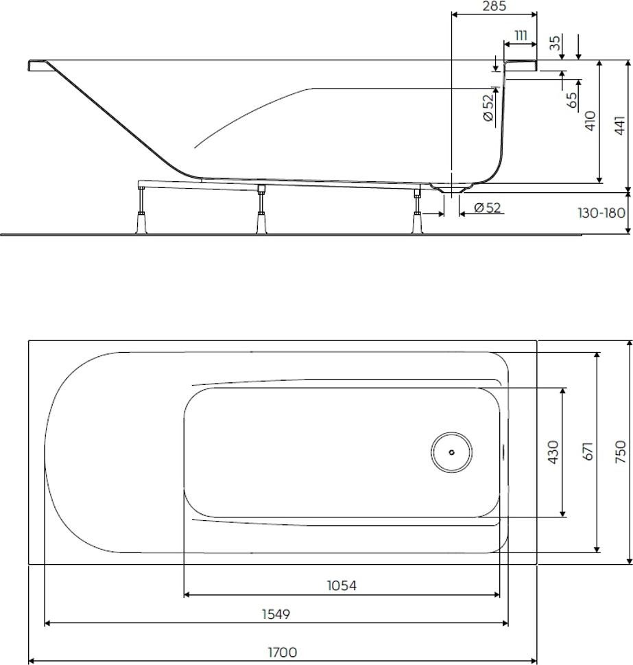 Акриловая ванна с ручками KOLO Comfort Plus XWP1471000