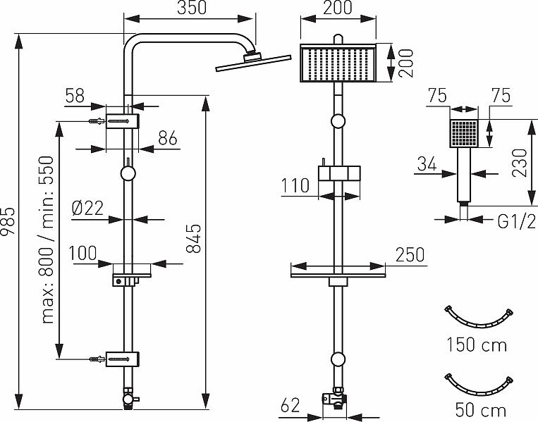 Душевая система Ferro Squerto Lux NP24-BL, черная