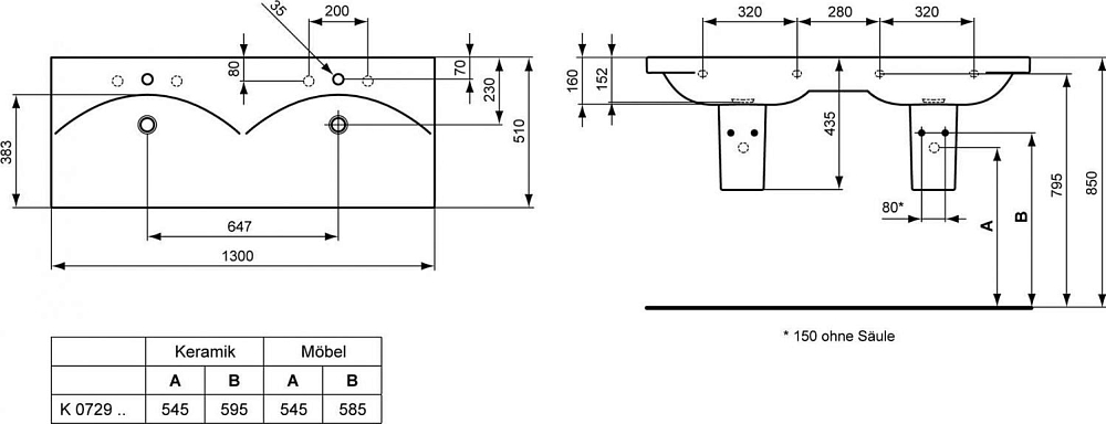 Раковина 130 см Ideal Standard Daylight K072901