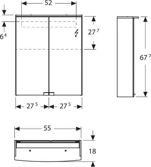 Зеркальный шкаф с подсветкой 55 см Geberit Option 500.258.00.1, белый