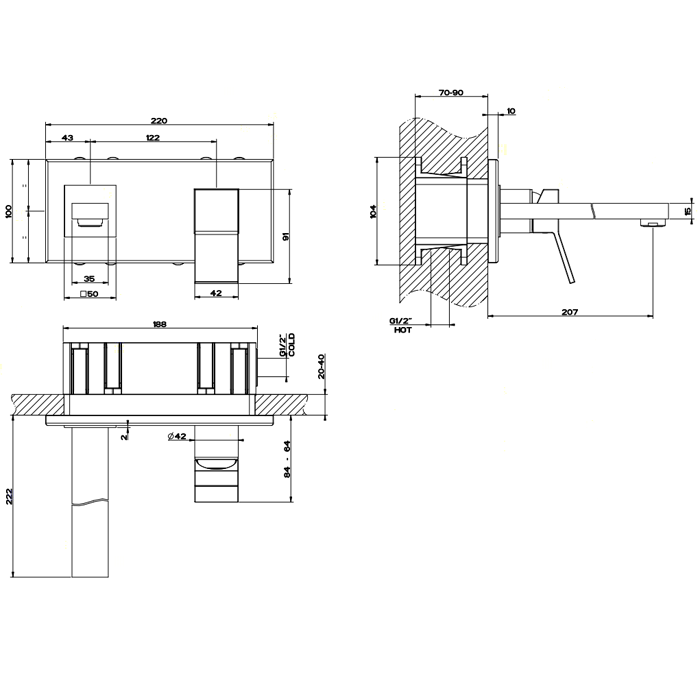 Смеситель для раковины Gessi Rettangolo K 53088#299, черный матовый