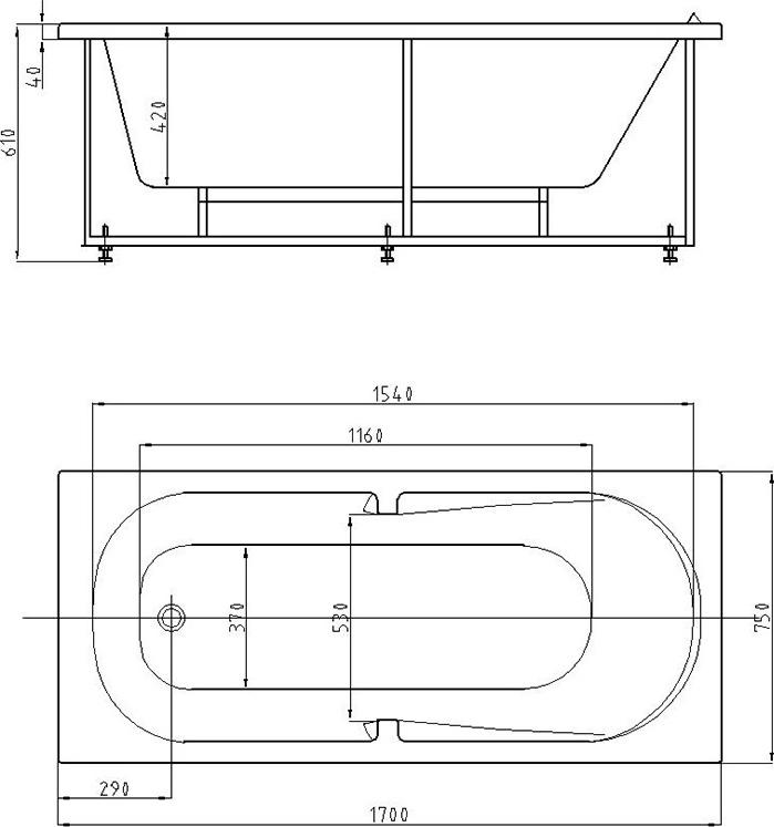 Акриловая ванна Aquatek Лея 170x75 см LEY170-0000045, белый