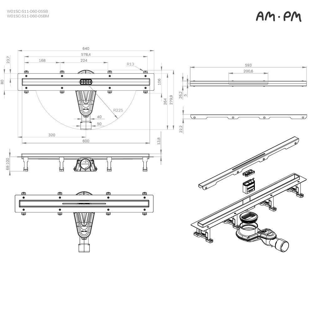 Душевой трап AM.PM MasterFlow 60 W01SC-S11-060-05SB хром